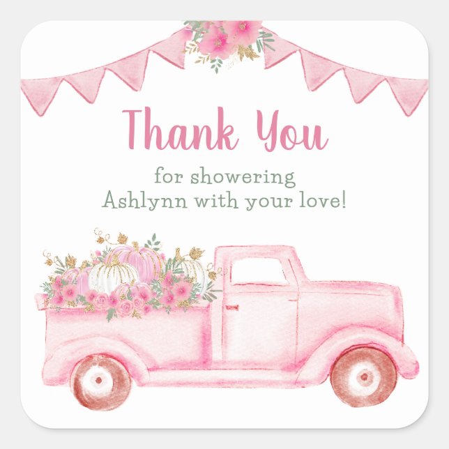 Little Pumpkin Girl Baby Shower Thank You Square Sticker (Front)