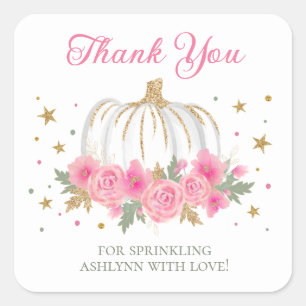 Little Pumpkin Girl Baby Sprinkle Thank You Square Sticker