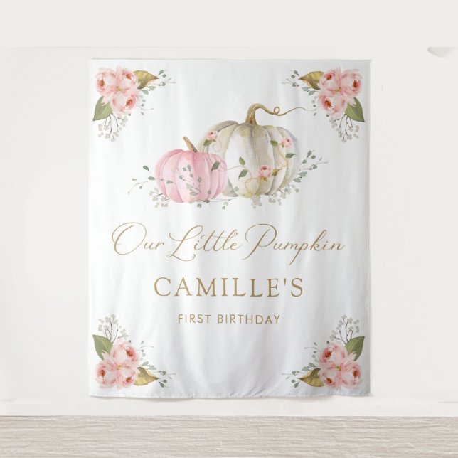 Little Pumpkin Girl Birthday Party Backdrop Tapestry (Front)