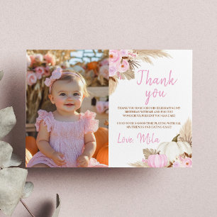 Little Pumpkin Girl Birthday Photo Thank You Card