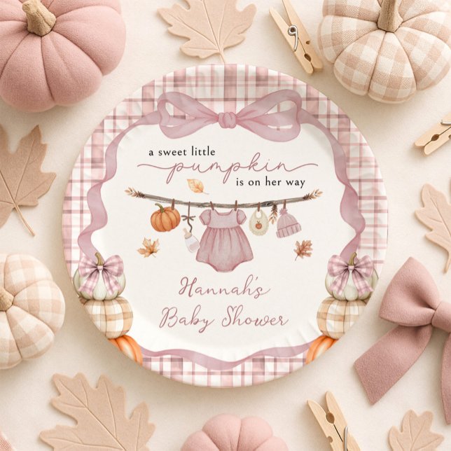 Little Pumpkin Girl Clothes Fall Baby Shower Paper Plate (Creator Uploaded)
