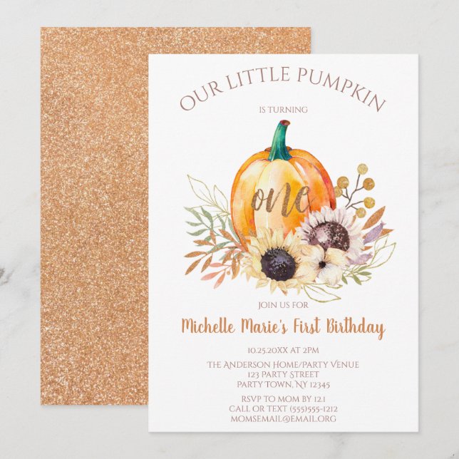 Little Pumpkin Girl First Birthday Invitation (Front/Back)