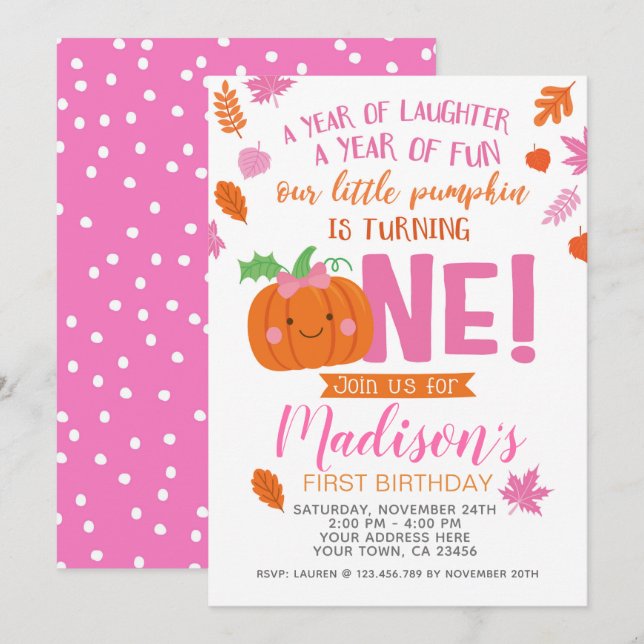 Little Pumpkin Girl First Birthday Invitation (Front/Back)