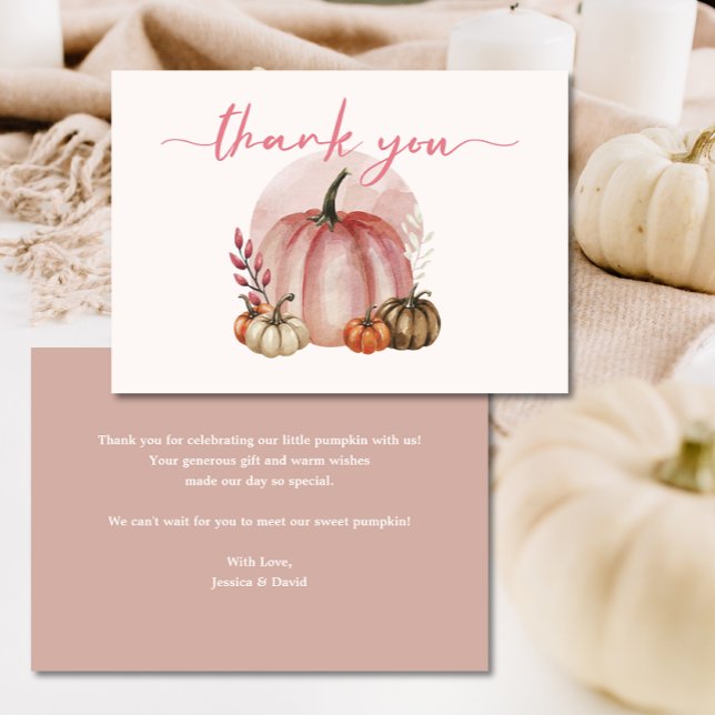 Little Pumpkin Girl Pink Baby Shower Thank You Card (Creator Uploaded)