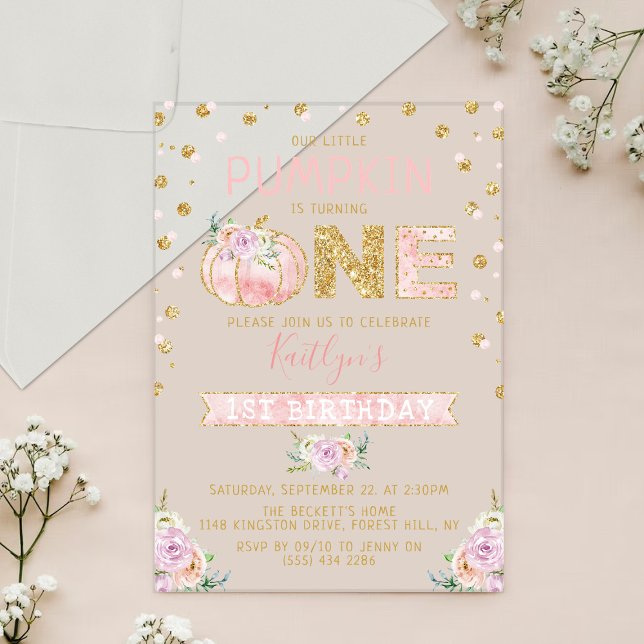 Little Pumpkin Girls 1st Birthday Acrylic Invitations (Creator Uploaded)