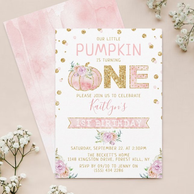 Little Pumpkin Girls 1st Birthday Invitation (Creator Uploaded)