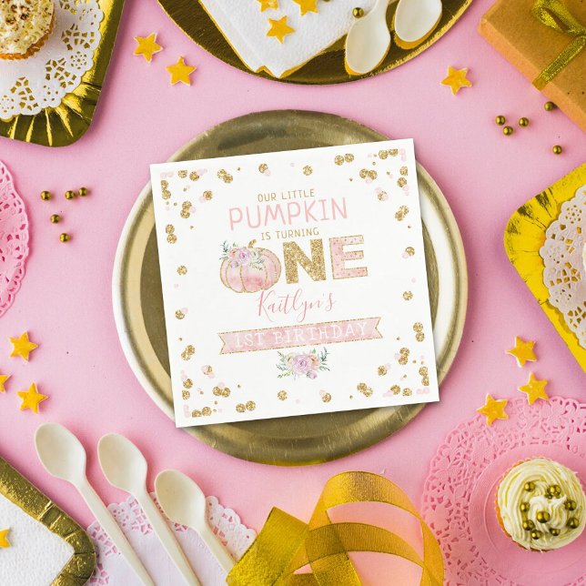 Little Pumpkin Girls 1st Birthday Napkin (Creator Uploaded)