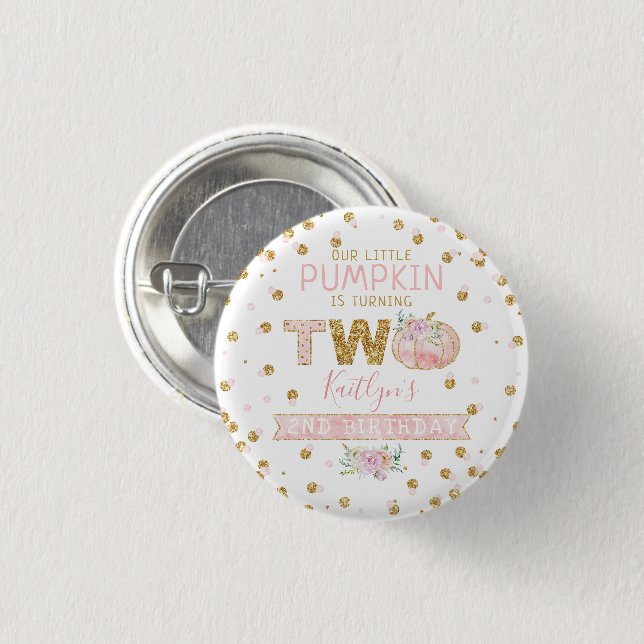 Little Pumpkin Girls 2nd Birthday 3 Cm Round Badge (Front & Back)