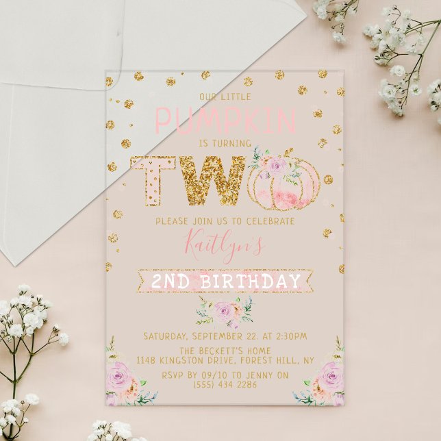 Little Pumpkin Girls 2nd Birthday Acrylic Invitations (Creator Uploaded)