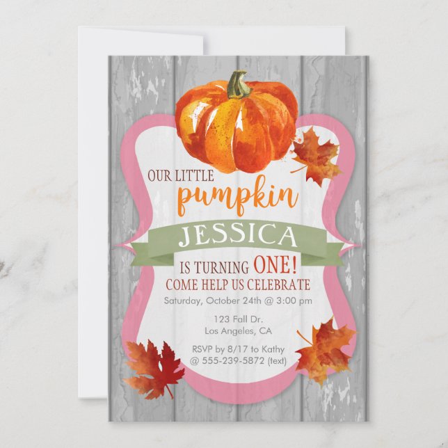 Little Pumpkin Girl's Autumn Birthday Invitation (Front)