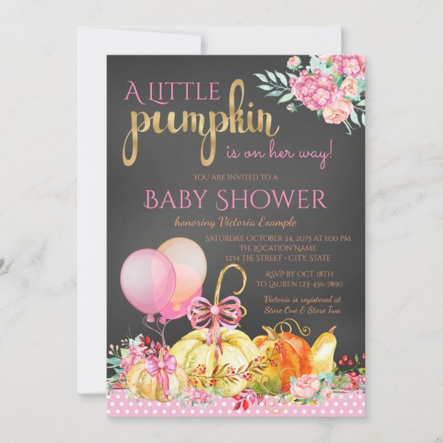 Little Pumpkin Girls Chalkboard Fall Baby Shower Invitation (Front)