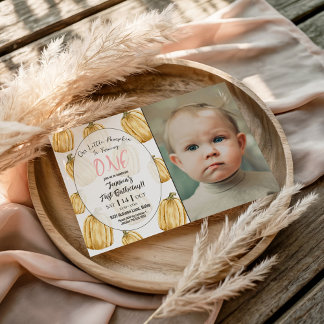 Little Pumpkin Girls Pink Fall Birthday Photo Invitation