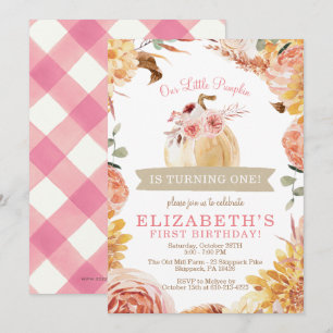 Little PUMPKIN Girls Pink Floral Birthday Party Invitation