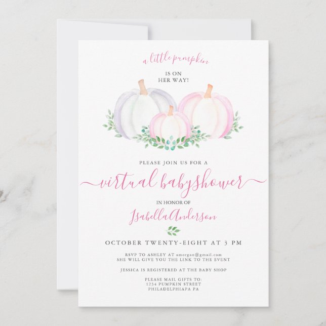 Little Pumpkin Girl's Virtual Baby Shower Invitation (Front)
