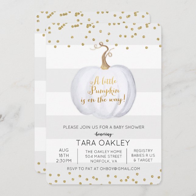 Little Pumpkin Glitter Baby Shower Invitation (Front/Back)