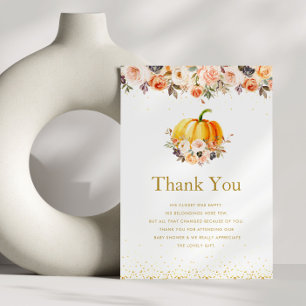 little pumpkin gold and blush baby shower  thank you card