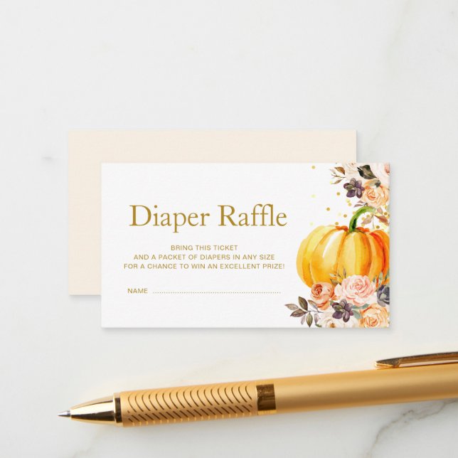 little pumpkin gold and blush diaper raffle card (Front/Back In Situ)
