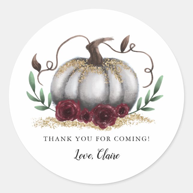 Little Pumpkin Gold Burgundy Classic Round Sticker (Front)