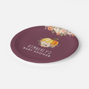 Little pumpkin gold floral baby shower paper plate