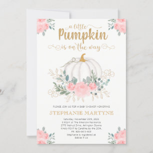 Little Pumpkin Gold Pink Floral Baby Shower Invitation