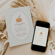 Little Pumpkin Green Boys Baby Shower Invitation