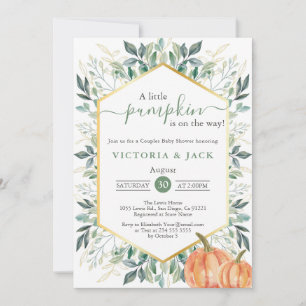 Little Pumpkin Greenery Fall Baby Shower Invitation