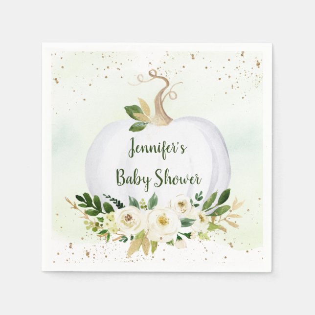 Little Pumpkin Greenery Gold Baby Shower Napkin (Front)