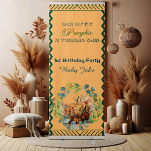 Little Pumpkin Greenery Wreath Fall foliage Peach Retractable Banner