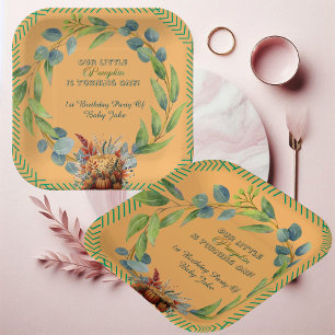 Little Pumpkin Greenery Wreath Fall Pumpkin Peach Paper Plate