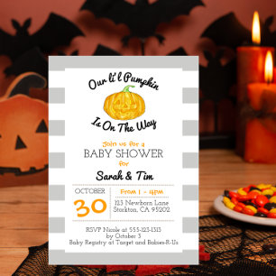 Little Pumpkin Grey and Orange Baby Shower Invitation