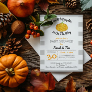Little Pumpkin Grey and Orange Small Baby Shower Invitation