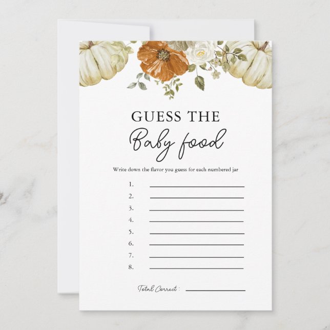 Little Pumpkin Guess The Baby Food Game Card (Front)