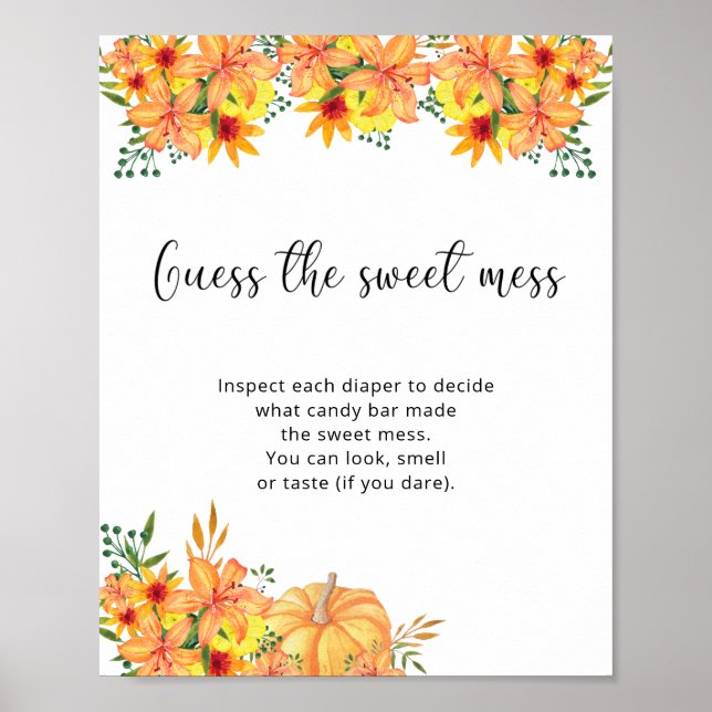 little pumpkin guess the sweet mess baby shower poster (Front)