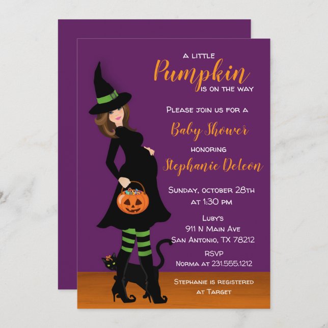 Little Pumpkin Halloween Baby Shower Invitation (Front/Back)