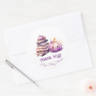 Little pumpkin halloween baby shower thank you classic round sticker