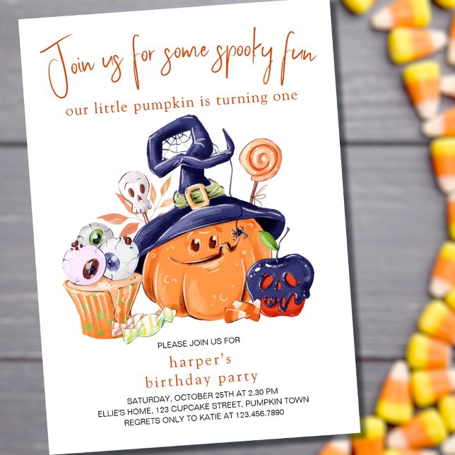 Little Pumpkin Halloween Party Food 1st Birthday Invitation (Creator Uploaded)