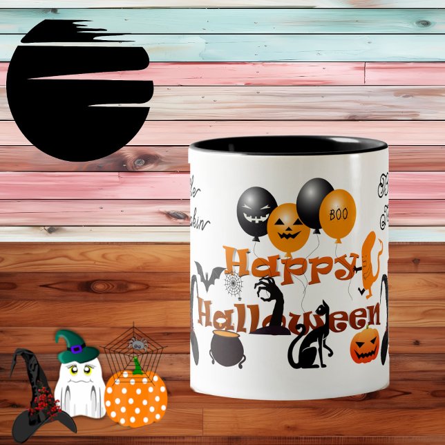 Little Pumpkin Happy Halloween Party Balloon Funky Two-Tone Coffee Mug (Little Pumpkin Happy Halloween Party Balloon Funky Two-Tone Coffee Mug)