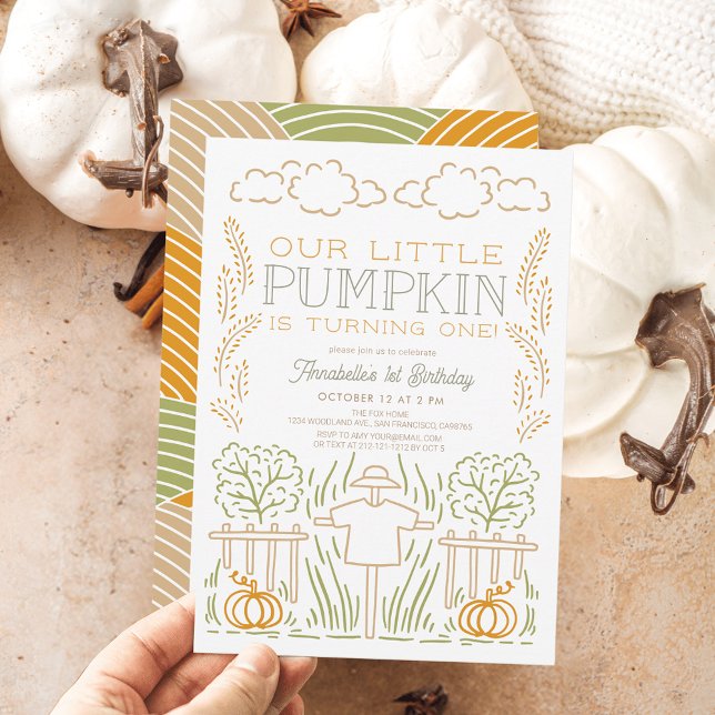 Little Pumpkin Harvest Scarecrow 1st Birthday Invitation (Creator Uploaded)