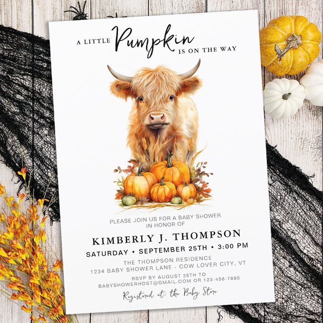 Little Pumpkin Highland Cow Autumn Baby Shower Invitation (Creator Uploaded)
