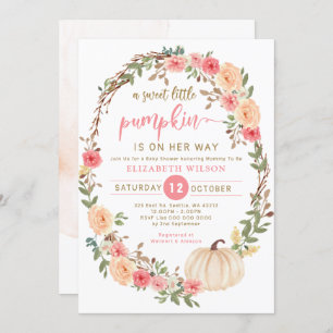 little pumpkin is on her way fall baby shower  inv invitation