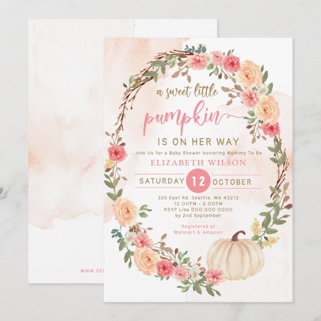 little pumpkin is on her way fall baby shower  invitation (Front/Back)