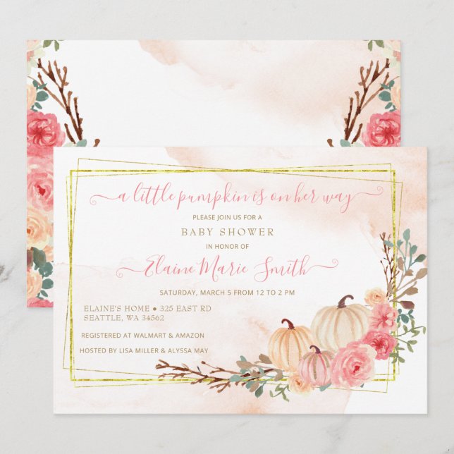little pumpkin is on her way pink baby shower  invitation (Front/Back)