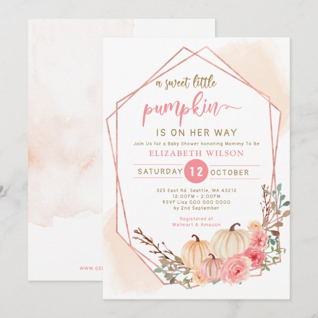little pumpkin is on her way pink baby shower  invitation (Front/Back)