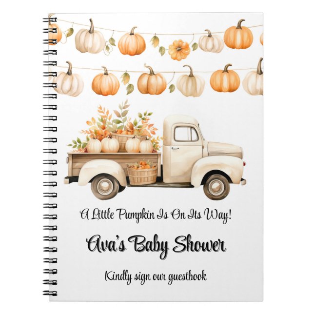 Little Pumpkin Is On Its Way Baby Shower Guestbook Notebook (Front)