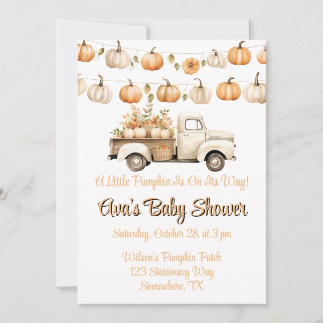 Little Pumpkin Is On Its Way Baby Shower Invitation (Front)