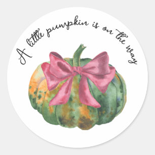Little Pumpkin is on the way Autumn baby shower  Classic Round Sticker
