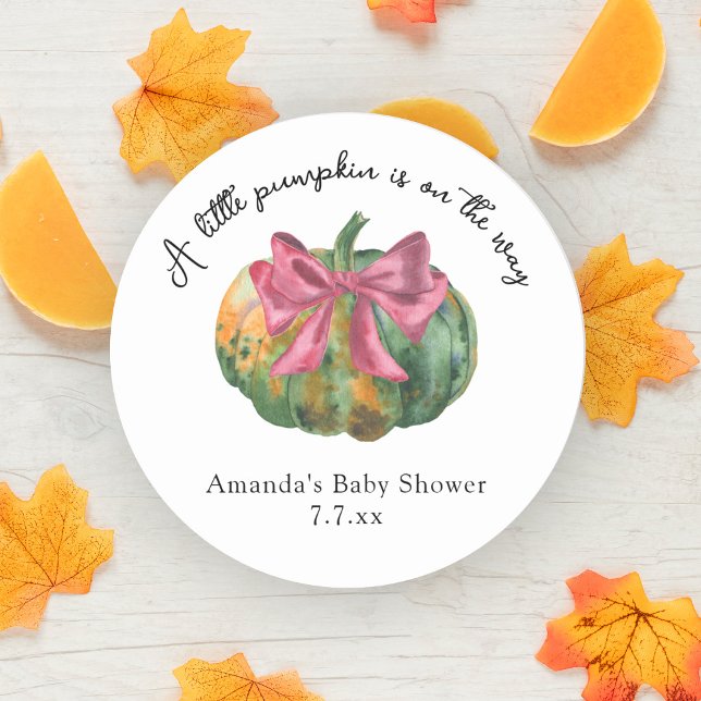 Little Pumpkin is on the way Autumn baby shower  Classic Round Sticker (Creator Uploaded)