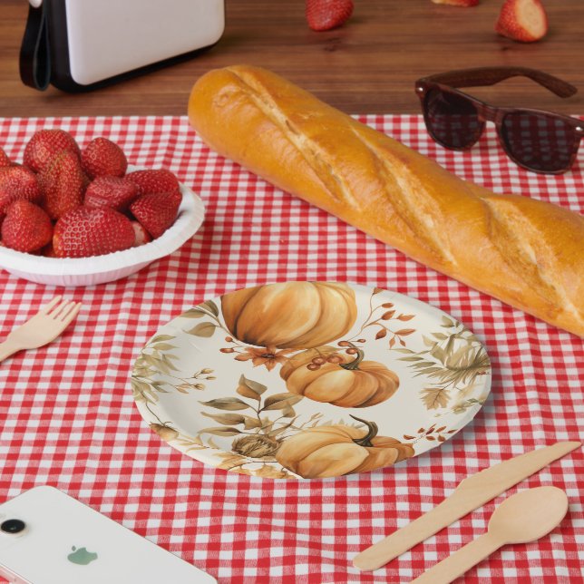 Little Pumpkin is on The Way Autumn Baby Shower Paper Plate (Picnic)