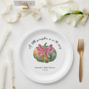 Little Pumpkin is on the way Autumn baby shower Paper Plate