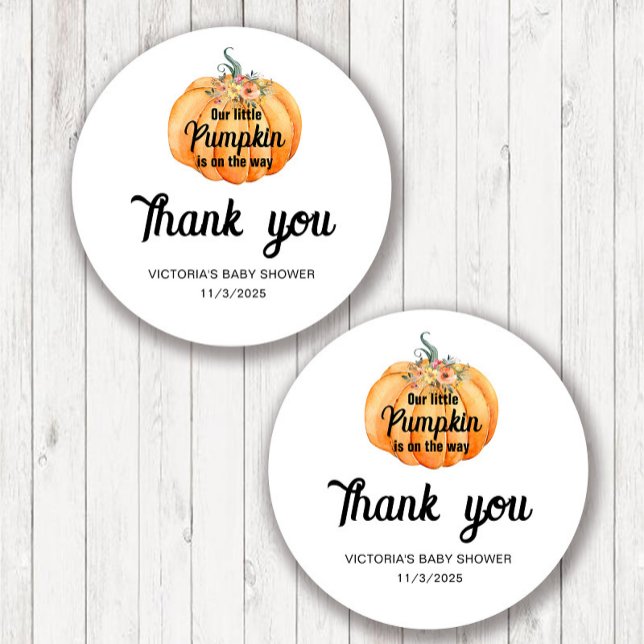 Little Pumpkin is on the way Baby Shower  Classic Round Sticker (Creator Uploaded)